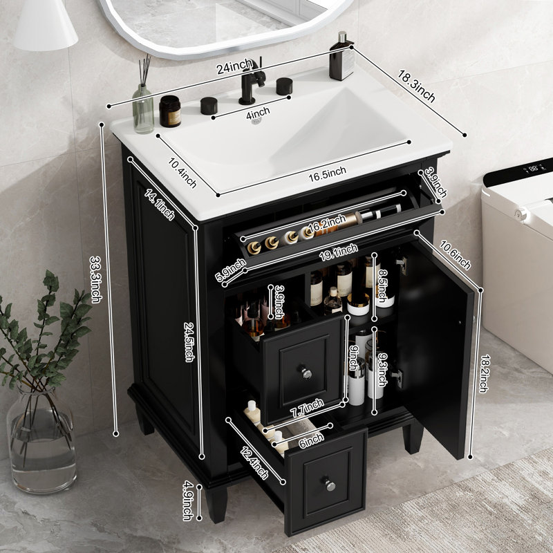 Meuble-lavabo 24 po avec lavabo en céramique, Noir