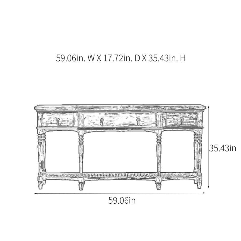 Console de style champêtre, H 35,43 po x l 59,06 po x P 17,72 po