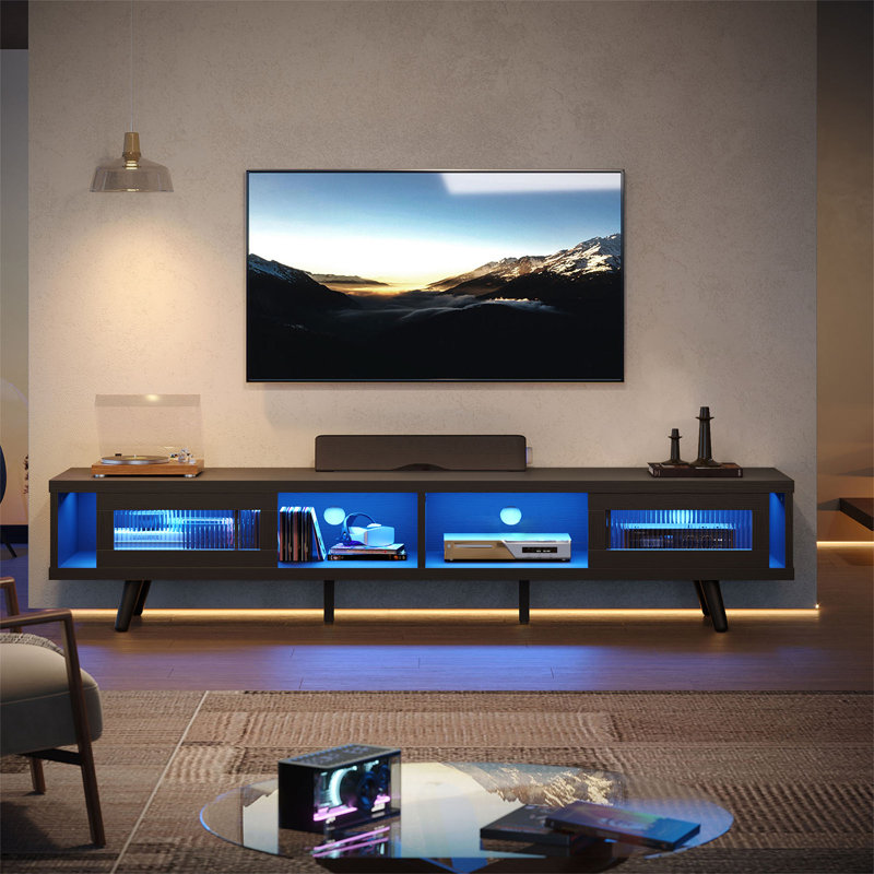 Kruszewski 70" Modern TV Stand, LED Media Console With Cable Management, Black 
