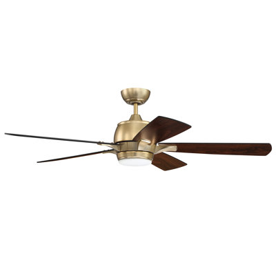 Ventilateur de plafond standard à DEL à 5 pales de 52 po avec commande murale et ensemble d'éclairage inclus Stellar