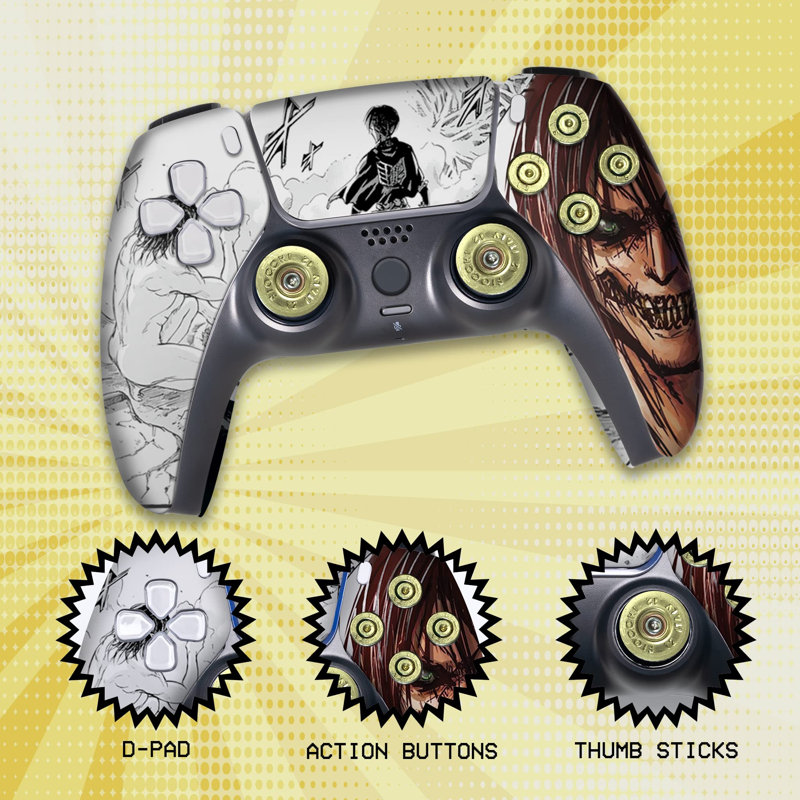 Compatible avec la console Play-Station 5 de BCB Controllers, la manette sans fil personnalisée PS-5 Attackk on Tittan Bullet | Fièrement personnalisé aux États-Unis avec une impression permanente par HYDRO-DIP (PAS JUSTE UNE PEAU)