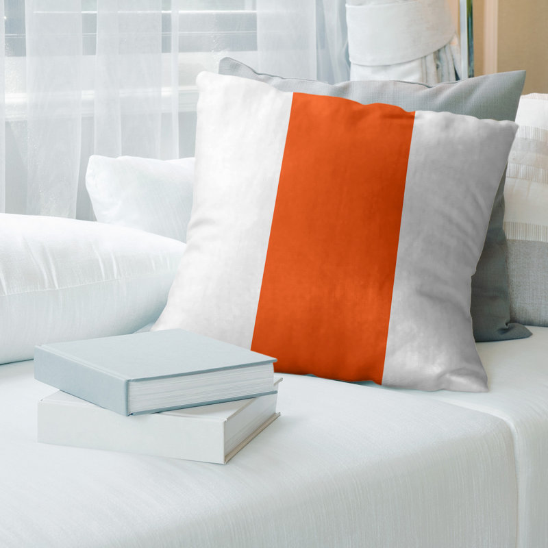 Housse de coussin, 14 po x 14 po, Blanc / orange, Polyester filé