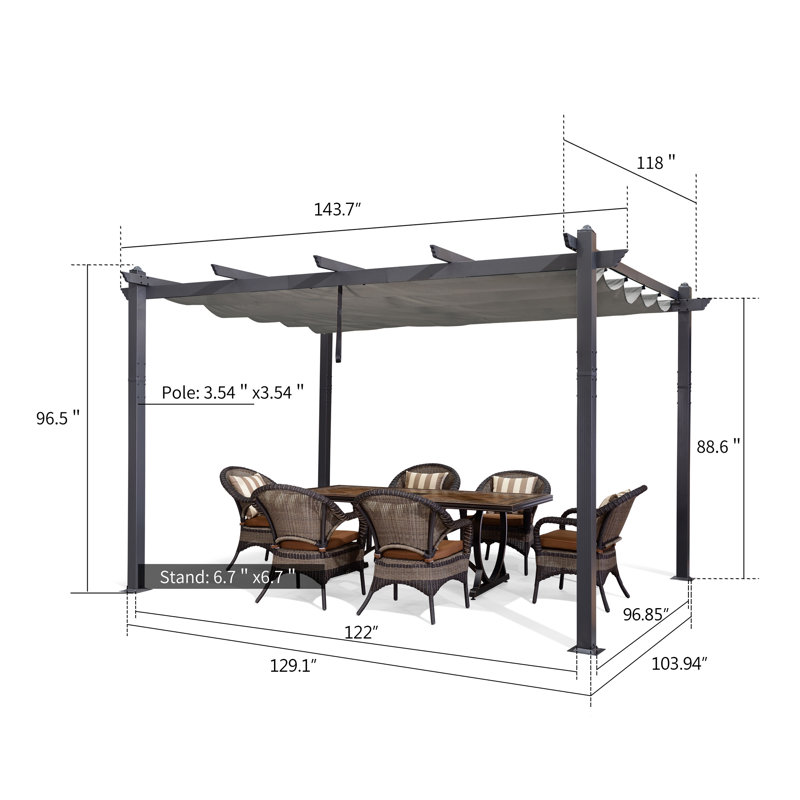 3.65m x 3m Aluminium Pergola, Grey