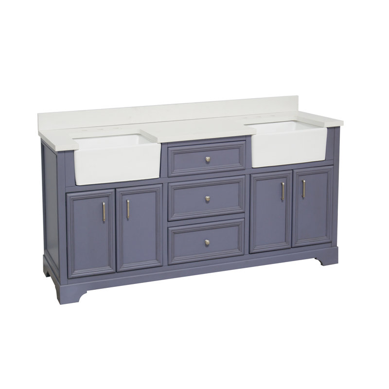 Ensemble de meuble-lavabo double 72 po Emiliano, Gris poudre, Quartz