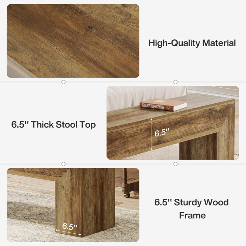 47'' Farmhouse Wooden Dining Bench, Rustic Brown