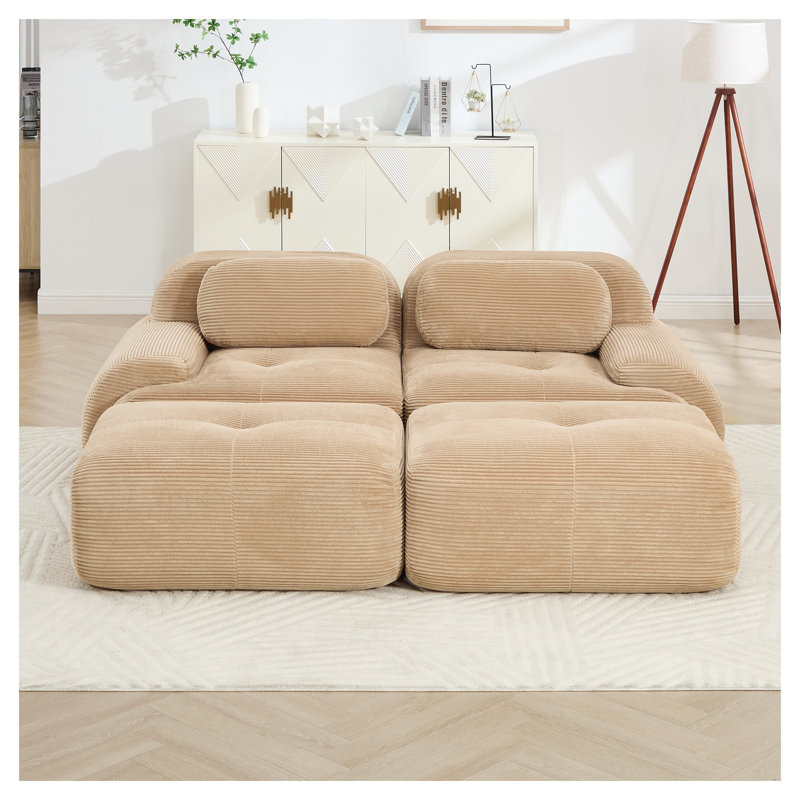 Canapé modulaire en velours côtelé 2 places avec méridienne Camel, Velours côtelé rouge