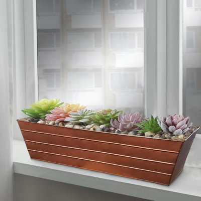 Boîte à fleurs rectangulaire en acier galvanisé 35,5 "avec motif en relief et trous de drainage