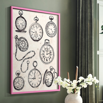 Pocket Watch Sketches II Framed Print - Solid Wood