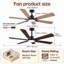Ventilateur de plafond intelligent d'intérieur / extérieur de 60 pouces avec lumière DEL à intensité variable, moteur à courant continu réversible à 6 vitesses et télécommande