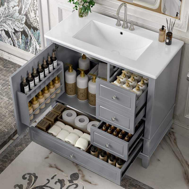 Kokkina 36" Bathroom Vanity With Ceramic Sink, Gray