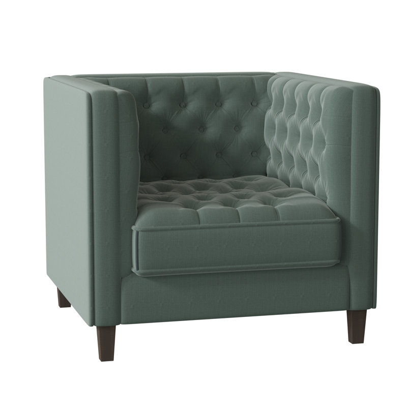 Jess Tufted Armchair, Highlander Olive, Brown Mahogany