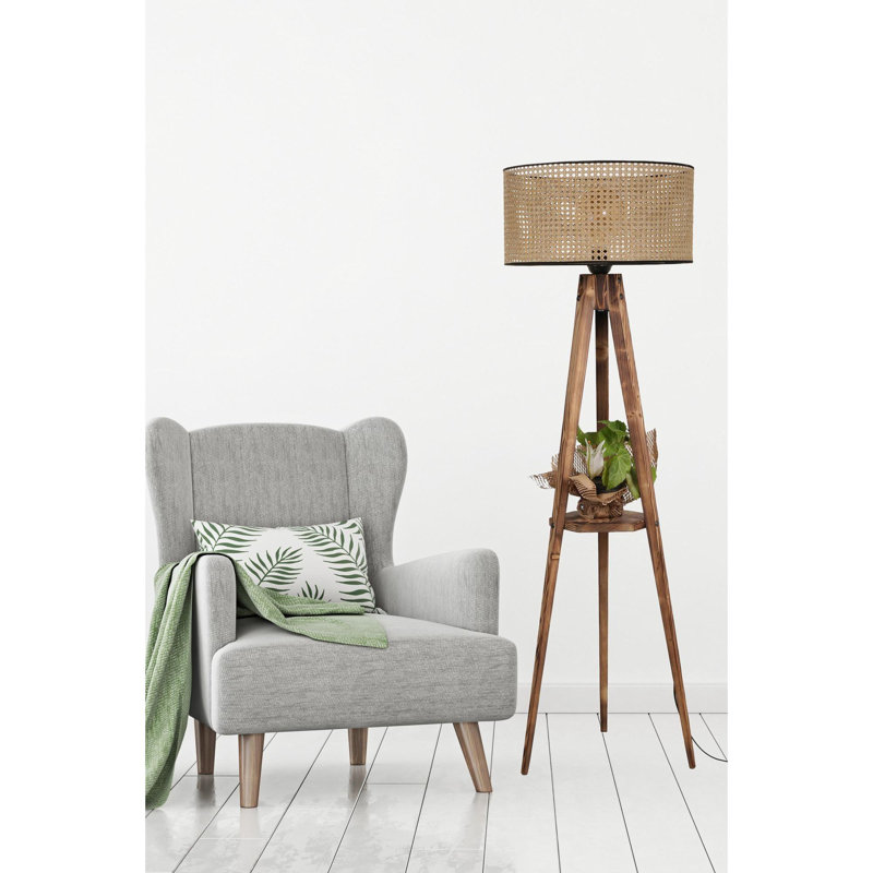 Luro Elegant Wooden Floor Lamp with Shelves, Brown, 60 in Tall | 17.3 in Cap Diameter & 19.7 in Foot Diameter | E27 Socket, Max 60W | On/Off Switch on Cable | Stylish & Functional Lighting for Living Room & Bedroom