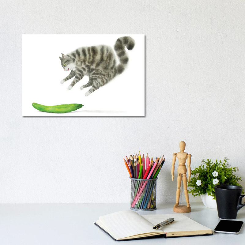 Сat Scared By A Cucumber by Alexey Dmitrievich Shmyrov - Wrapped Canvas Gallery-Wrapped Canvas Giclée