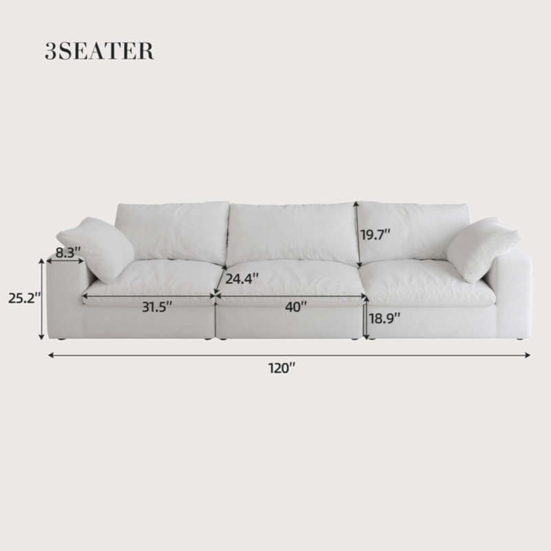 " oversized cloud modular sofa | 3-seater down-filled comfort | minimalist wide deep seat | living room couch