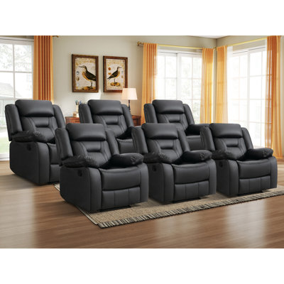 Fauteuil inclinable manuel en cuir respirant avec accoudoirs et dossier rembourrés de 36,6 po de largeur et ensemble rembourré de 6,8 po Ethelwyn (ensemble de 6)