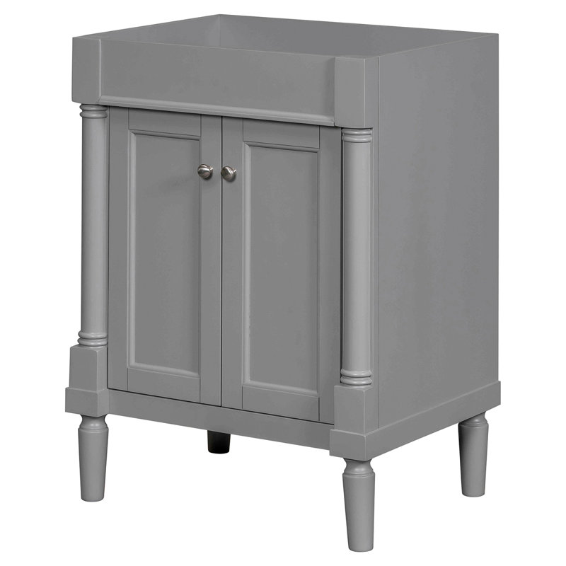 Meuble-lavabo de salle de bain sans lavabo 2 niveaux, Gris, Chrome