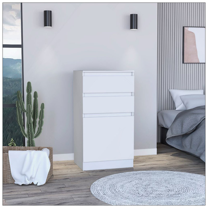Commode céleste, boîte à bijoux, miroir, deux tiroirs, armoire à une porte, Blanc