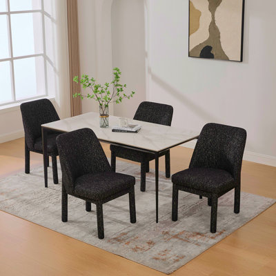 21.46" Wide Modern Minimalist Dining Chair Set Of 4, Chenille Upholstered, Rubberwood Legs, High Curved Backrest, Suitable For Dining Room, Kitchen, Living Room, Bedroom, Apartment, Black