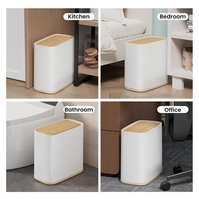 Poubelle de salle de bain 2,6 gallons, roues, évent, plateau en faux bois