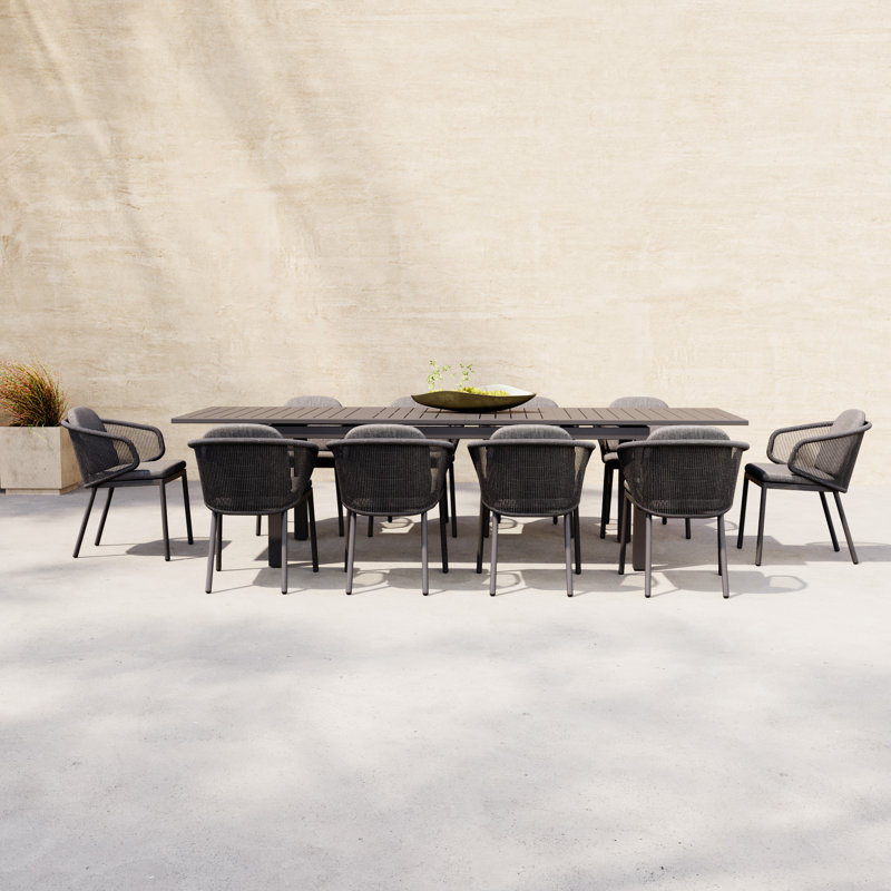 Ensemble repas extensible pour 10 personnes en aluminium avec trou pour parasol