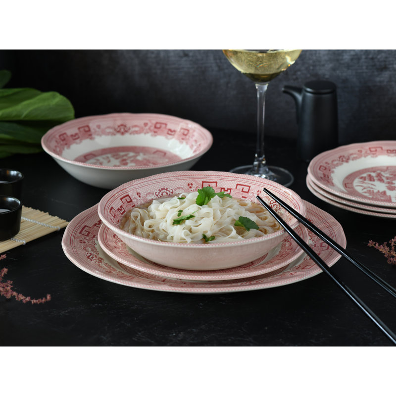 China Town 18 Piece Stoneware Dinnerware Set, White/Opaline