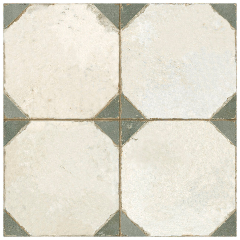 Kings Yard 18" x 18" Ceramic Patterned Wall & Floor Tile,  Beige/Green