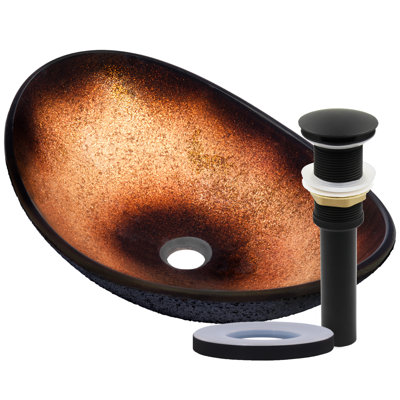 Novatto 14.5'' Copper/Black Glass Oval Bathroom Sink