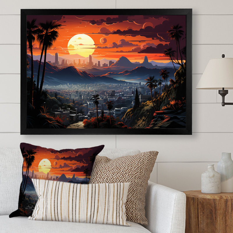 «Malacay Orange Grey City», impression de Los Angeles, Cadre simple noir, H 24 po x l 32 po x P 1 po