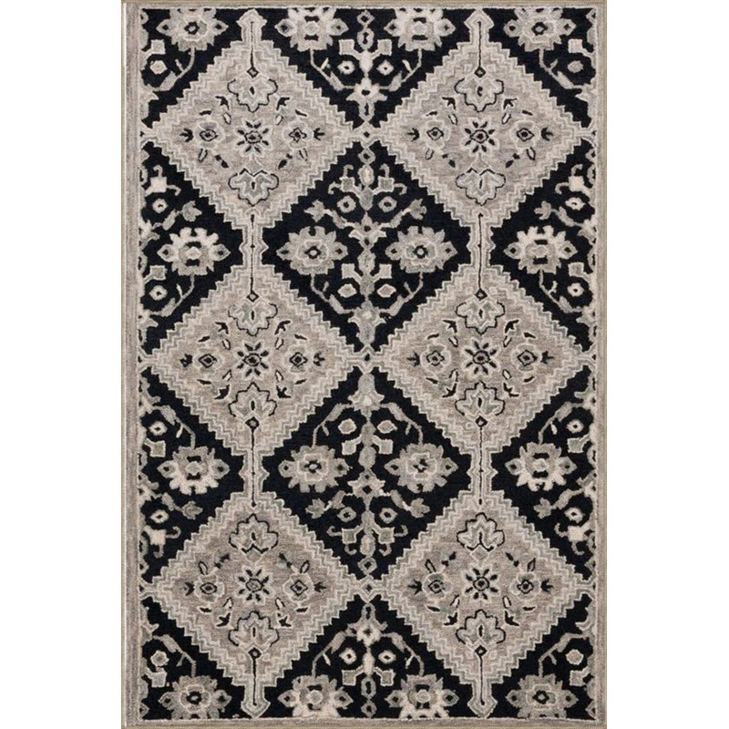 Geometric Floral Floral Checkered Woven Base Washable Carpet, Round 3'4"
