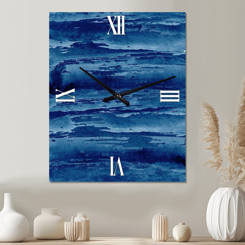 Abstrait bleu classique I - Horloge murale abstraite en métal, Petit