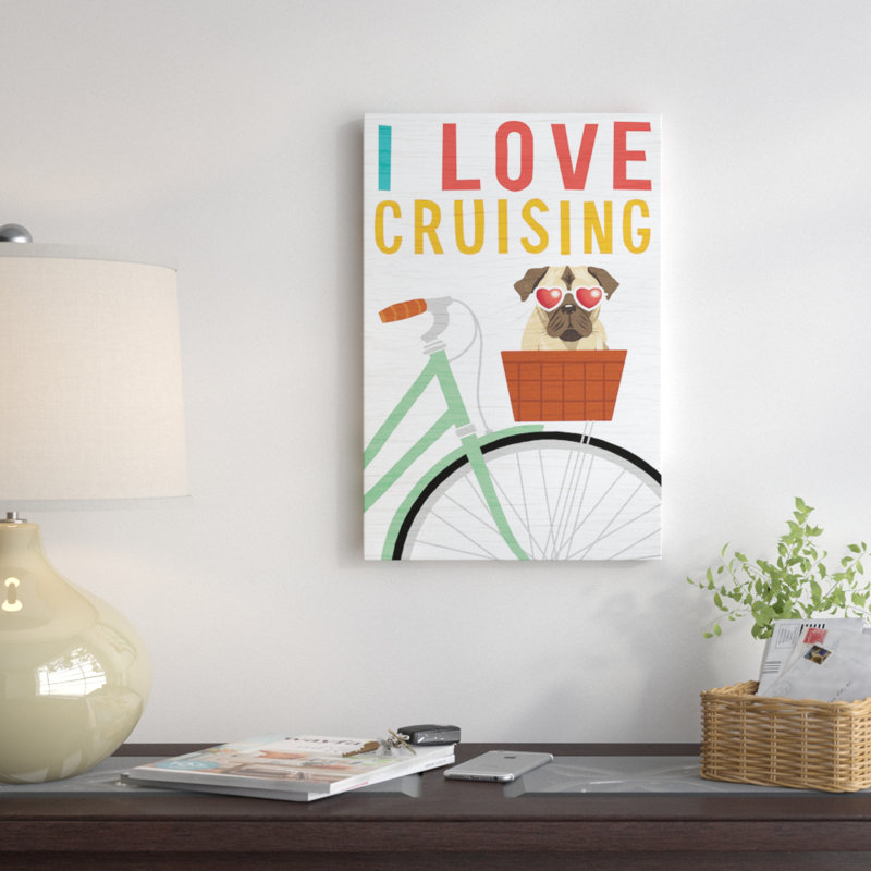 «Beach Bums Series: Pug Vélo II», impression sur toile, H 60 po x l 40po x P 1,5 po, Pas de tapis, Toile tendue