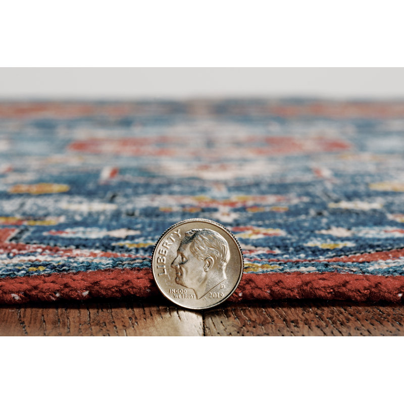 Ducote Washable Teal and Rust Machine Woven Area Rug, Rectangle 5' x 7'