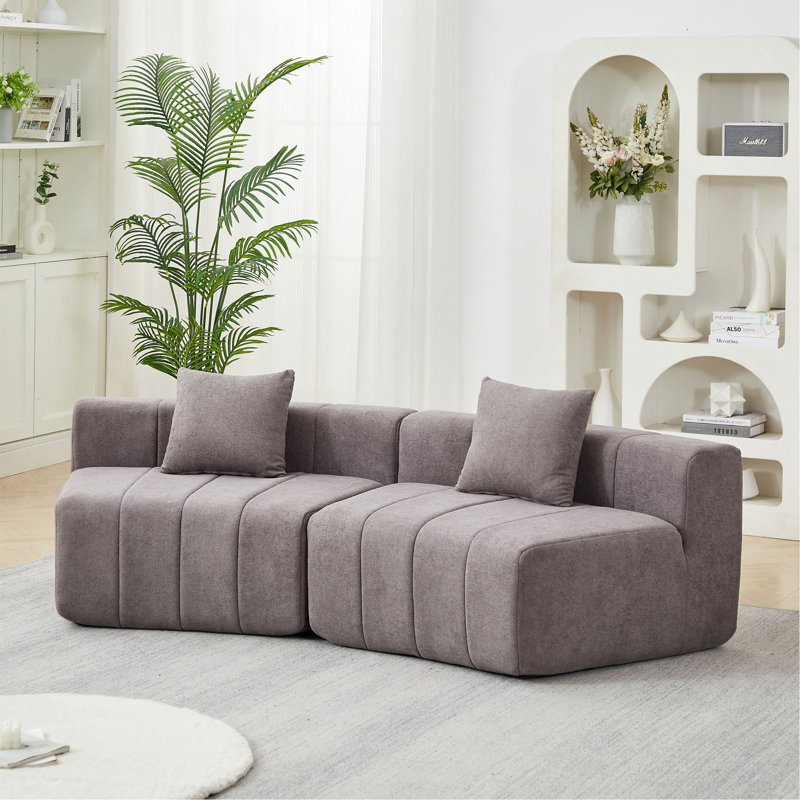Canapé modulaire courbé Chenille, Gris, H 29 po x l 88 po x P 33 po