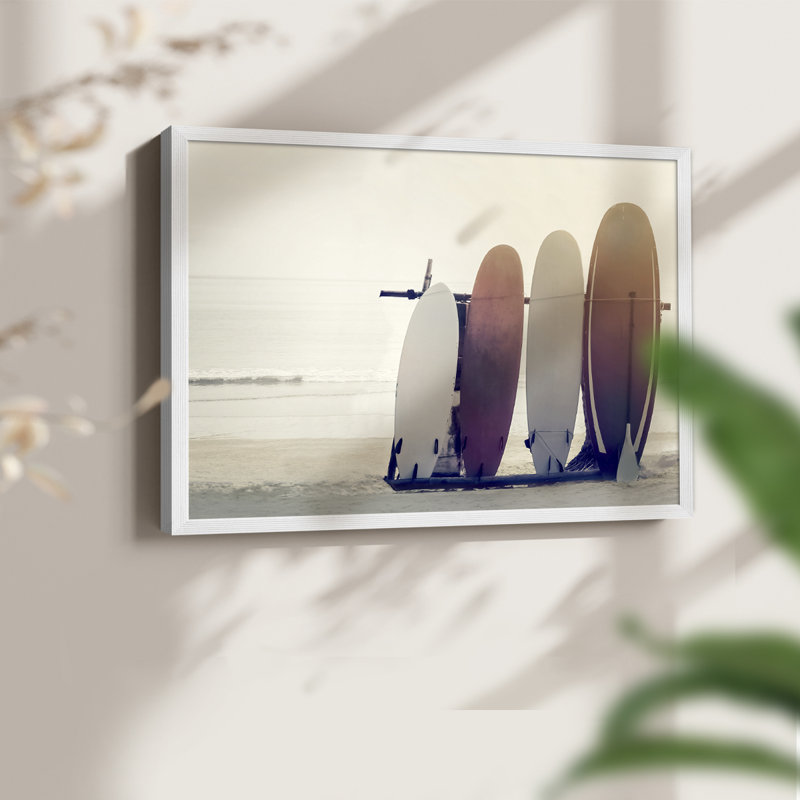 «Waiting for the Surf» - Impression encadrée - Restickable, H 22 po x l 28 po, Blanc