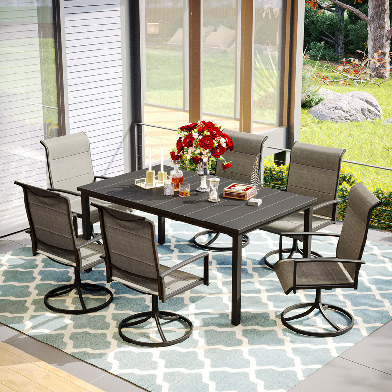 Houser Rectangular 6 - Person 63'' L Outdoor Restaurant Dining Set, Black with Taupe/Black Chair