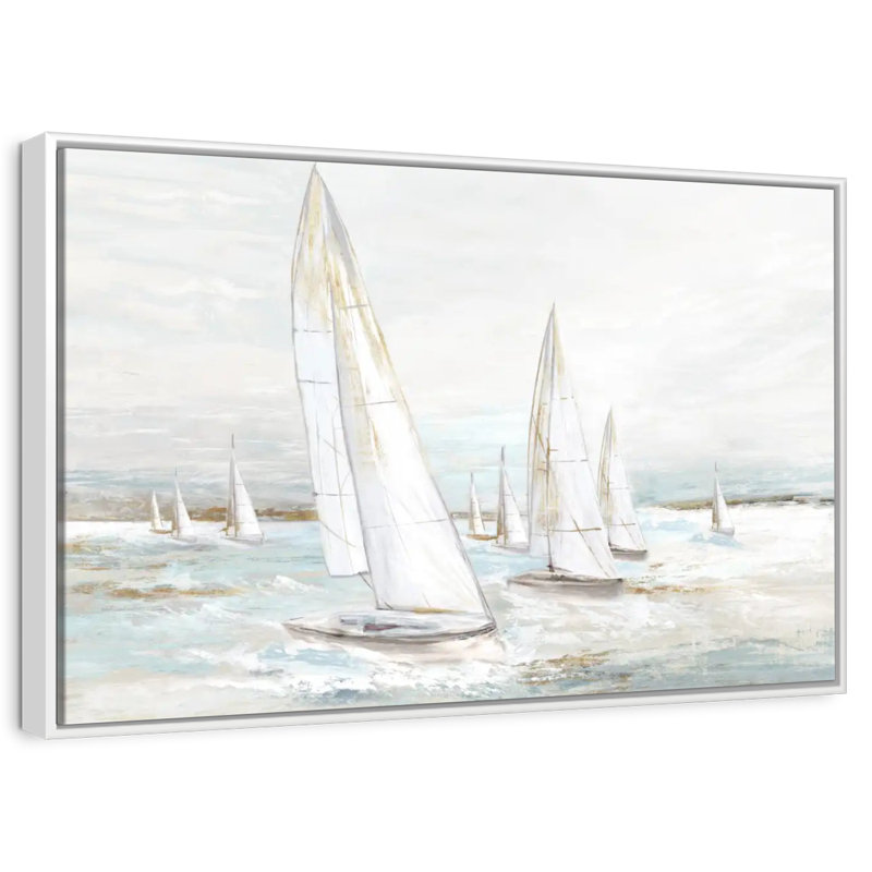 Voiles balayées par le vent I, Cadre flottant blanc, 25 po x 17 po