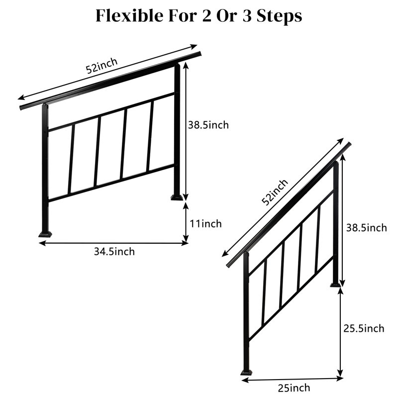 Rampe d'escalier réglable en fer forgé de 1 à 3 marches