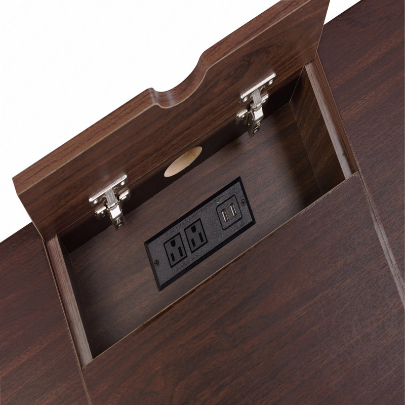 Oak & Black Finish Writing Desk W/Usb, Brown
