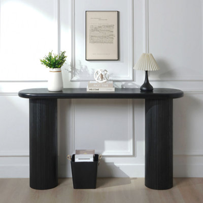 Console en bois, table d'entrée moderne cannelée de 56 po de largeur, canapé de couloir étroit pour le salon