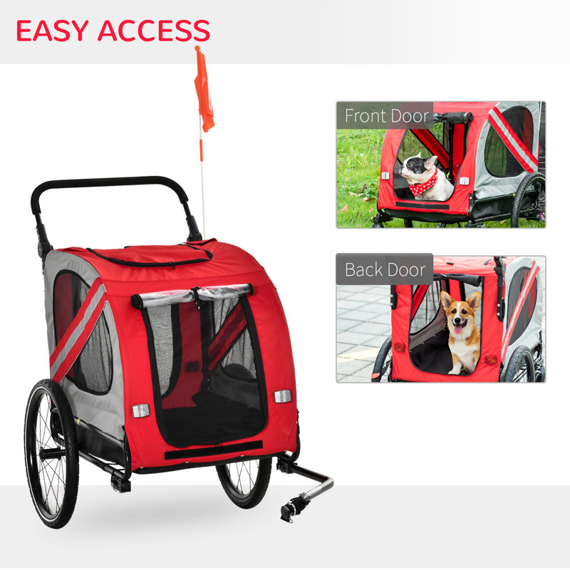 Red and Gray 2-in-1 Pet Bike Trailer and Stroller