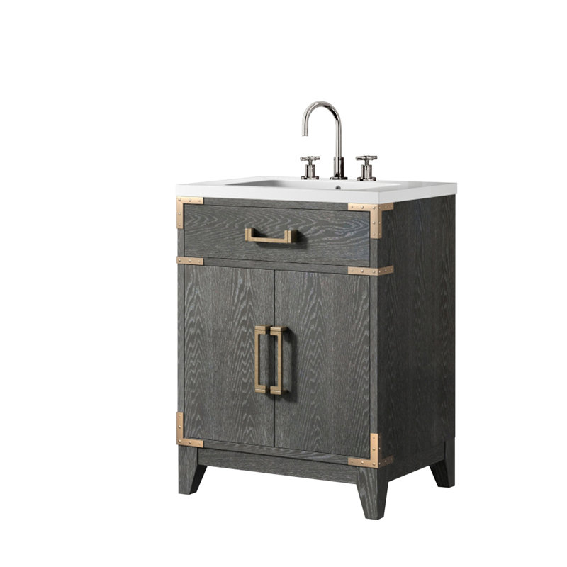 Ensemble de meuble-lavabo simple en chêne noir 18 po avec plateau en acrylique et robinet, H 33,75 po x l 17,75 po x P 24 po