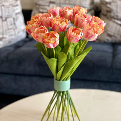 Arrangement de tulipes en soie avec support de tige en spirale 