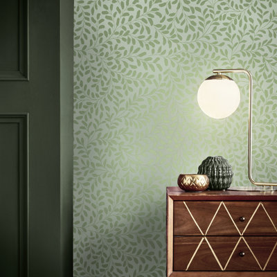  Gilded Leaf Sage Wallpaper