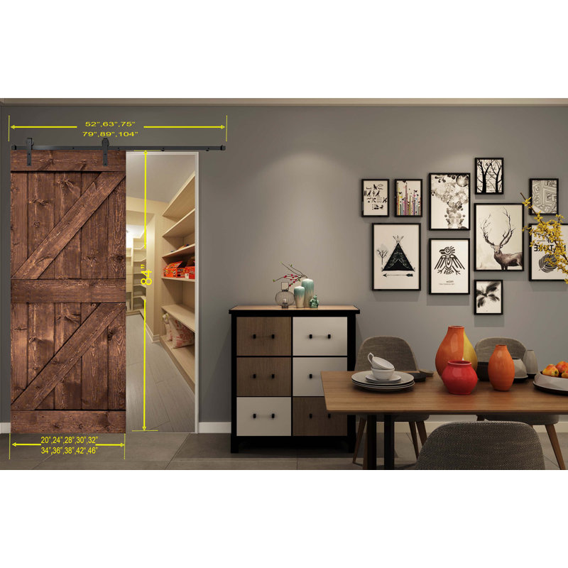 Porte de grange peinte 84 po 84 po, Noyer foncé, 38 po x 84 po
