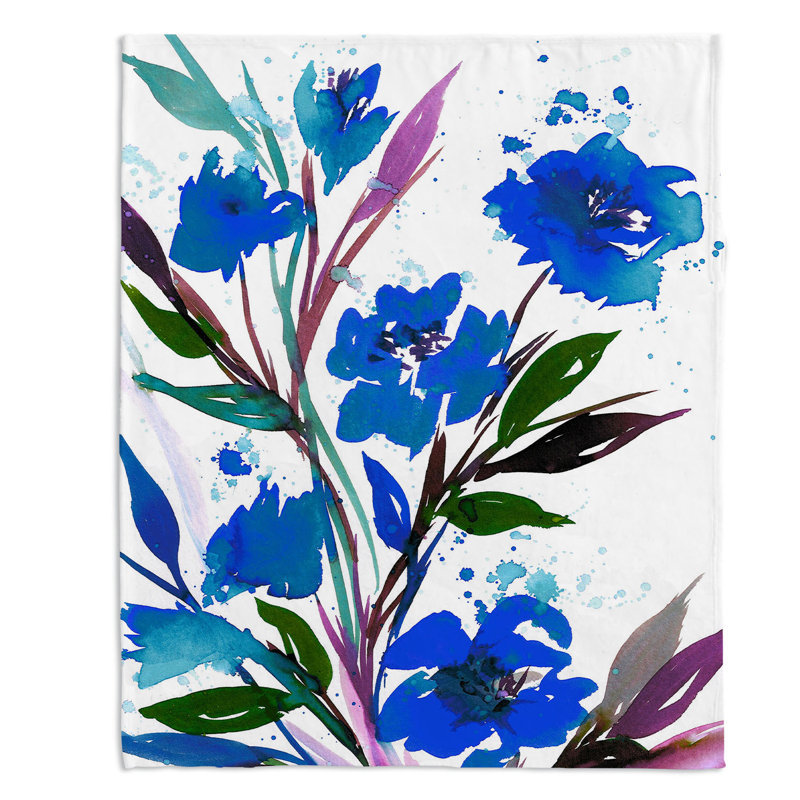 Couverture en sherpas douce posies blue, l 68 po x L 80 po