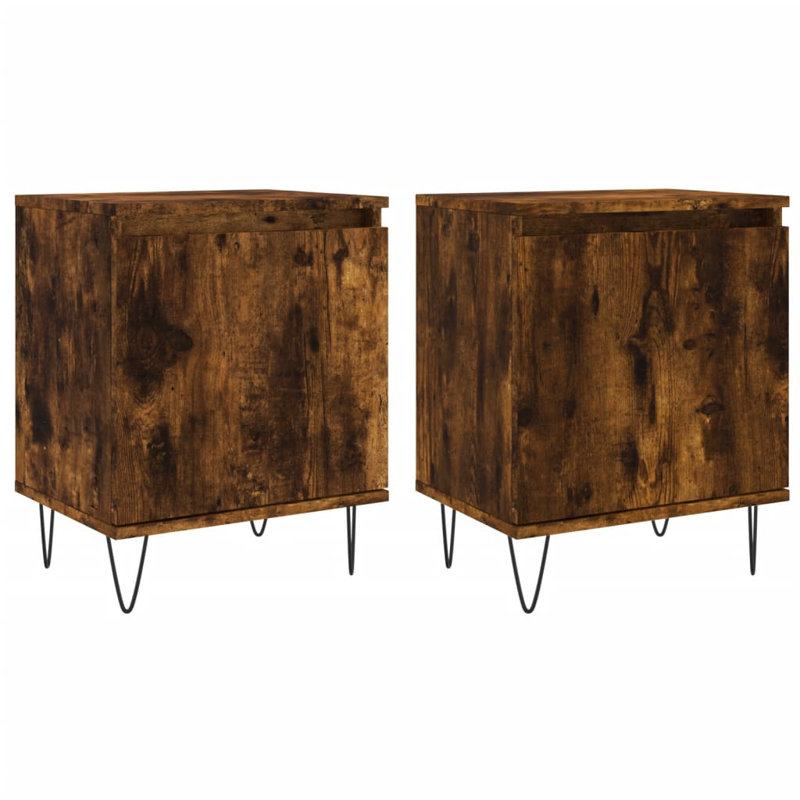 Bismarck 40cm W Iron Bedside Table, Smoked Oak, Set of 2