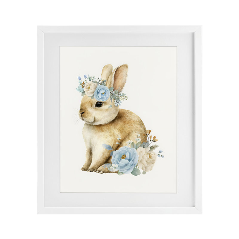 «Watercolor Nursery Bunny», reproduction sous verre encadrée, design par LSR Design Studio, H 16 po x l 13 po