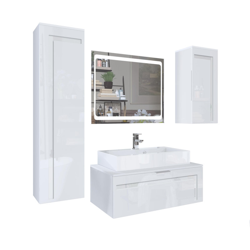 Kerner Bathroom Furniture Suite, No, Without sink and fittings, White lacquer