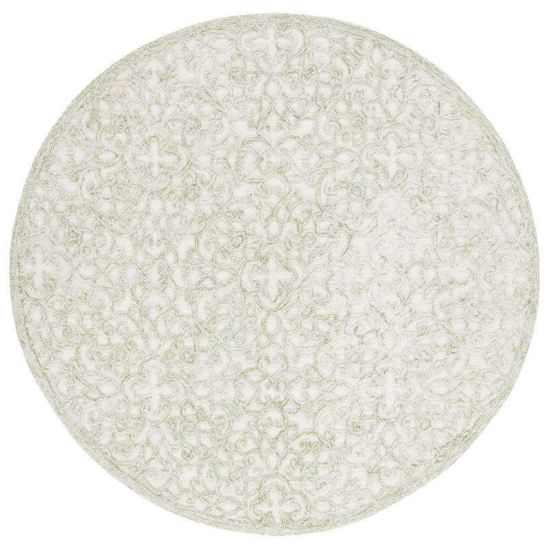 Tapis ivoire / vert Trella Trace 103, Rond 6 pi