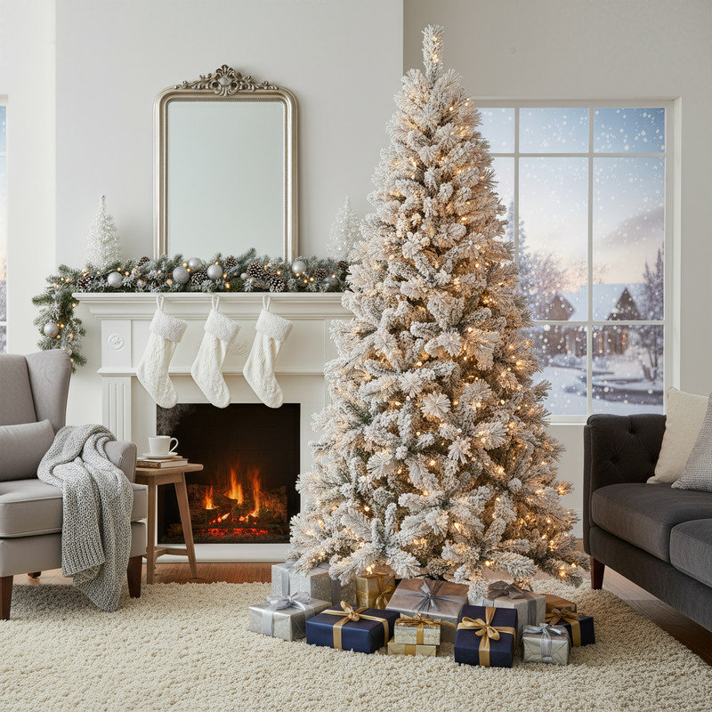 Décoration pour arbre de Noël à aiguilles rigides mélangées avec support, non pré-éclairée et pré-éclairée, 7 tailles disponibles